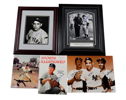 Lot of (5) New York Yankees Signed Photos & Magazines w/ Ford, Rizzuto, and Berra